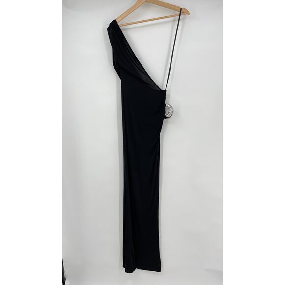 Staud | NWT Zenith Dress in Black Jersey One Shoulder Maxi Silver Buckle XS - Picture 5 of 16